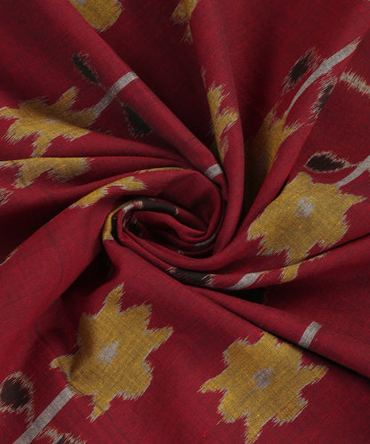 Maroon Handloom Cotton Floral Motif Ikat Stole