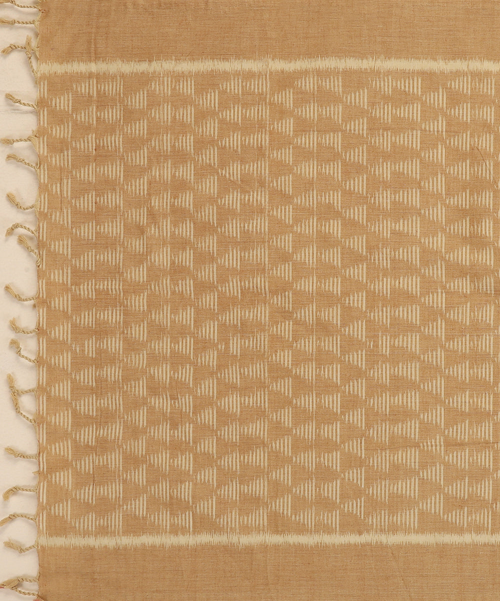 Beige Handloom Cotton Pyramid Motif Ikat Stole