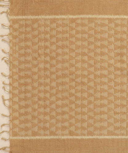 Beige Handloom Cotton Pyramid Motif Ikat Stole