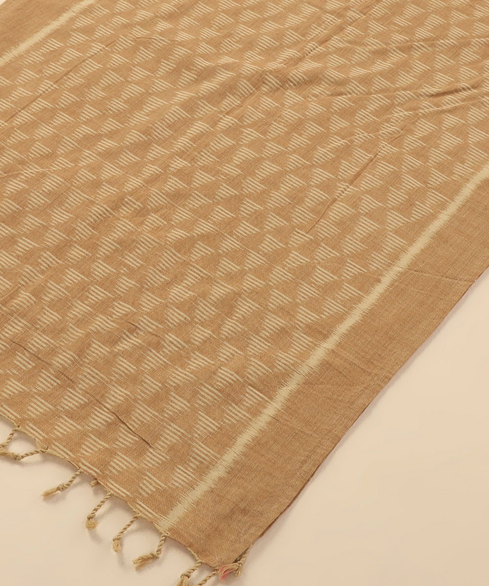 Beige Handloom Cotton Pyramid Motif Ikat Stole