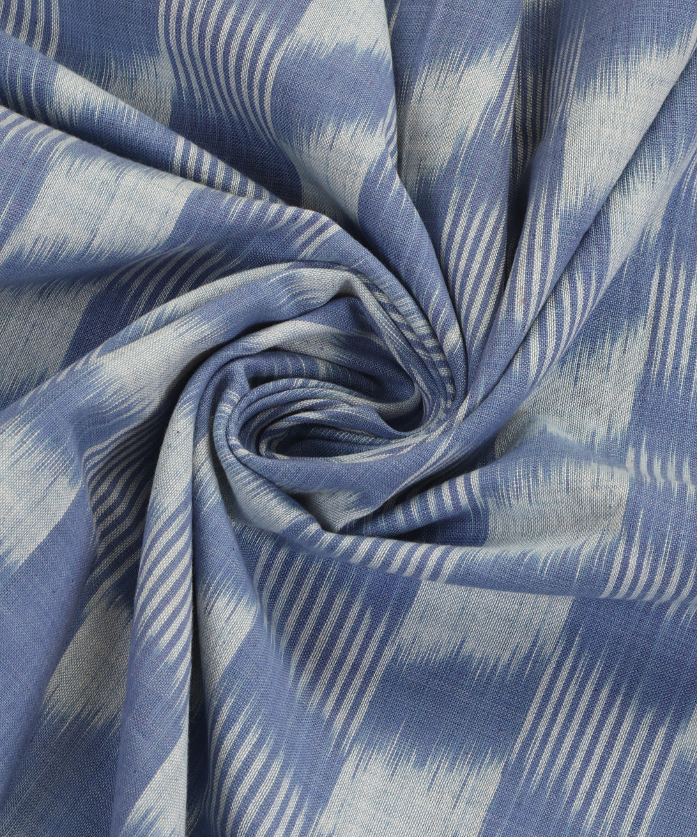 Indigo Handloom Cotton Chequerboard Motif Ikat Stole With Tassels