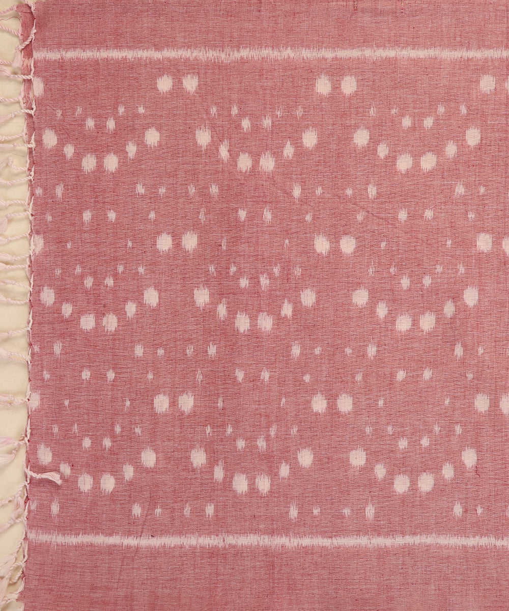 Pink Handloom Cotton Ikat Stole With Bootas