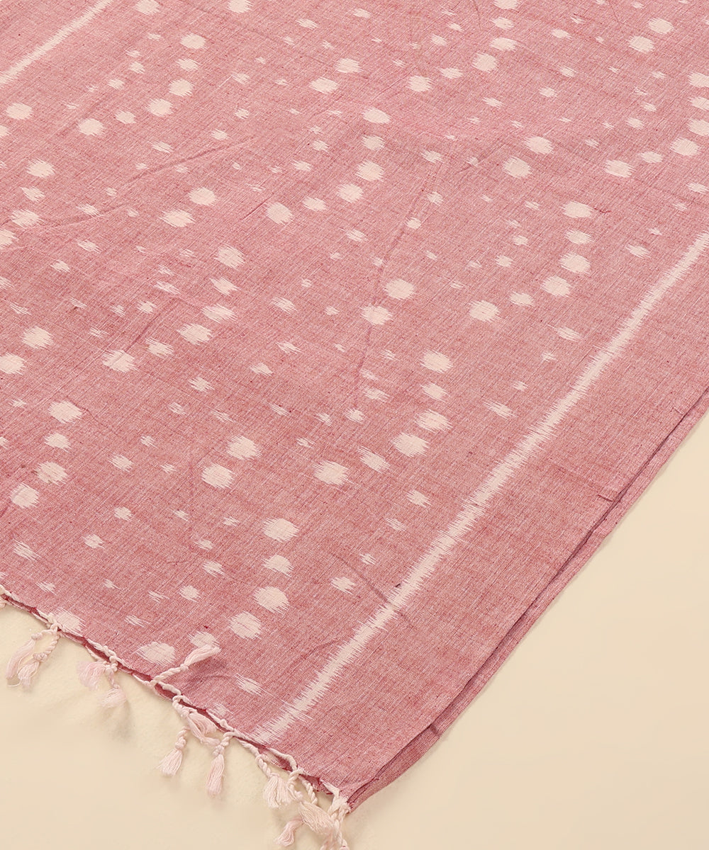 Pink Handloom Cotton Ikat Stole With Bootas