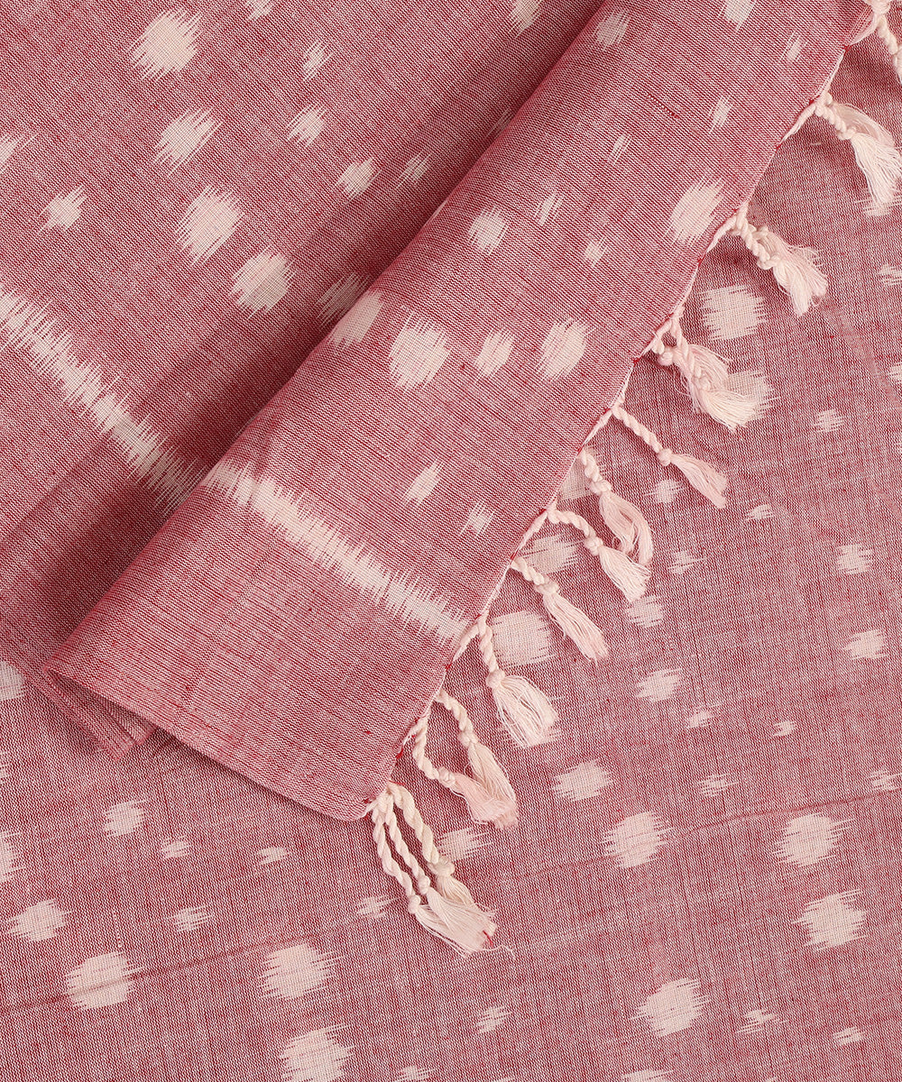 Pink Handloom Cotton Ikat Stole With Bootas