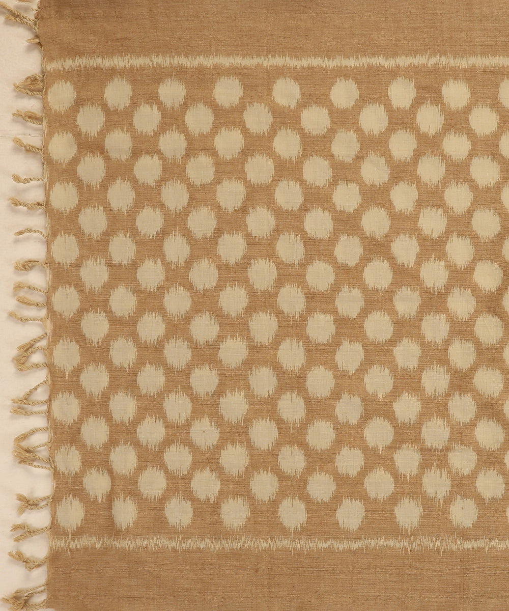 Beige Handloom Cotton Polka Motif Ikat Stole