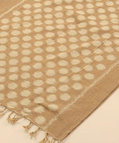 Beige Handloom Cotton Polka Motif Ikat Stole