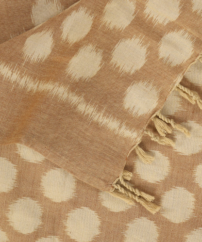 Beige Handloom Cotton Polka Motif Ikat Stole