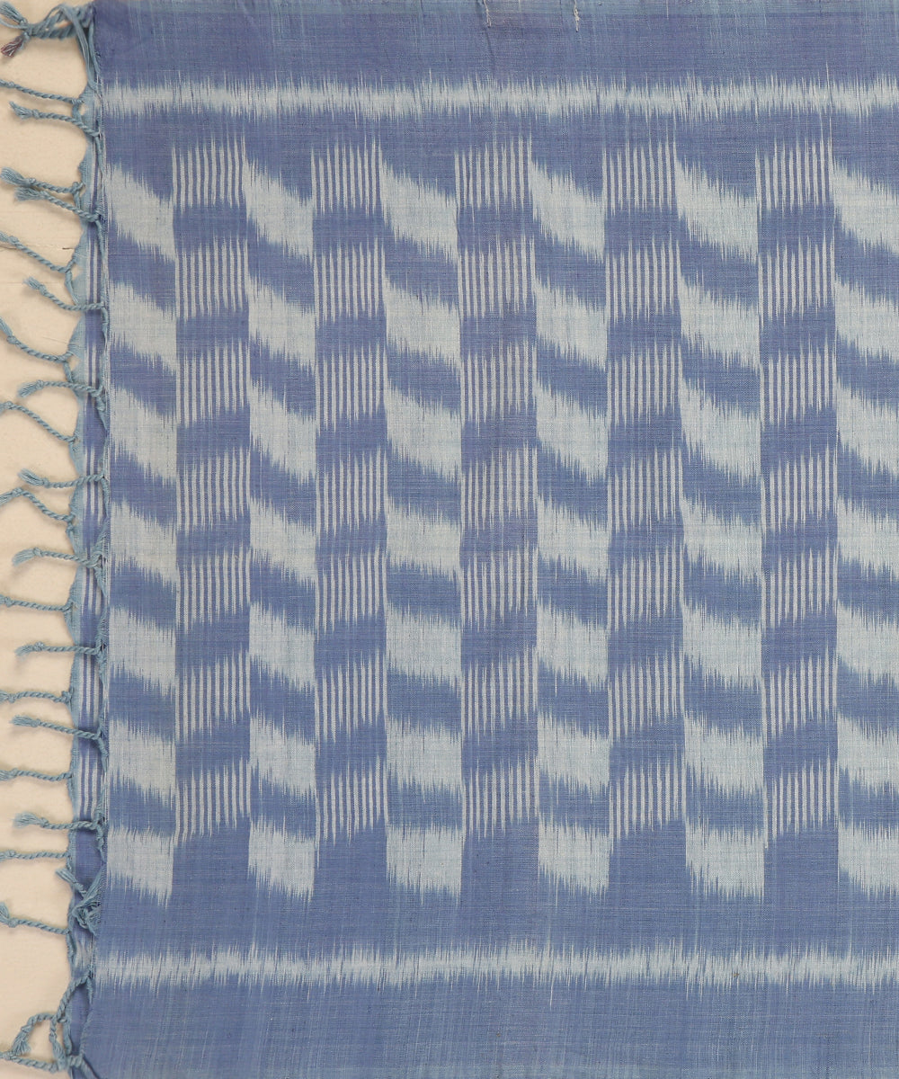 Indigo Handloom Cotton Chequerboard Motif Ikat Stole