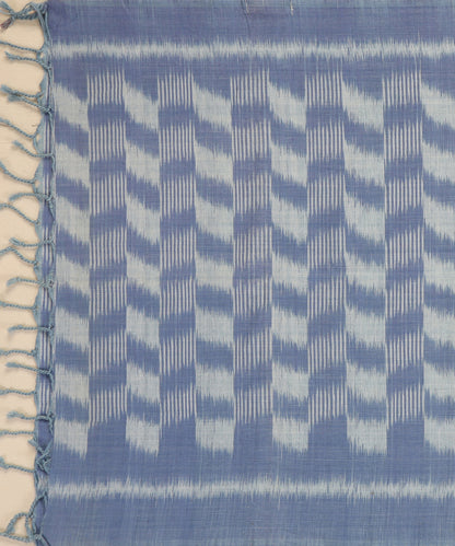 Indigo Handloom Cotton Chequerboard Motif Ikat Stole