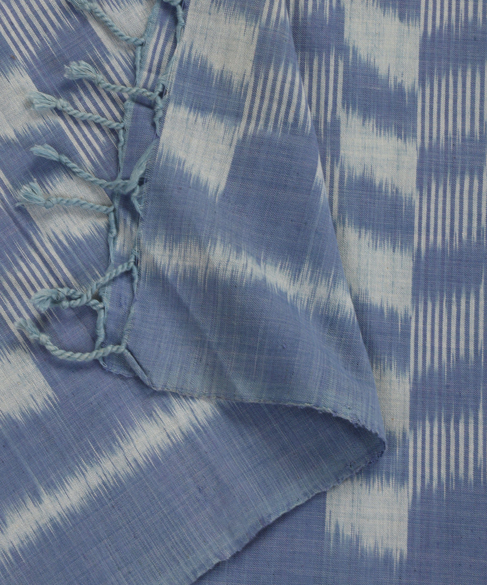 Indigo Handloom Cotton Chequerboard Motif Ikat Stole