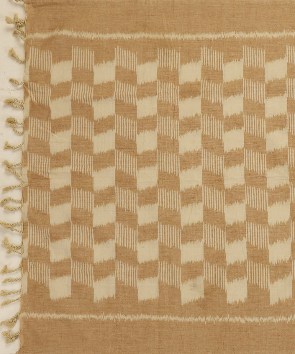 Beige Handloom Cotton Chequerboard Motif Ikat Stole
