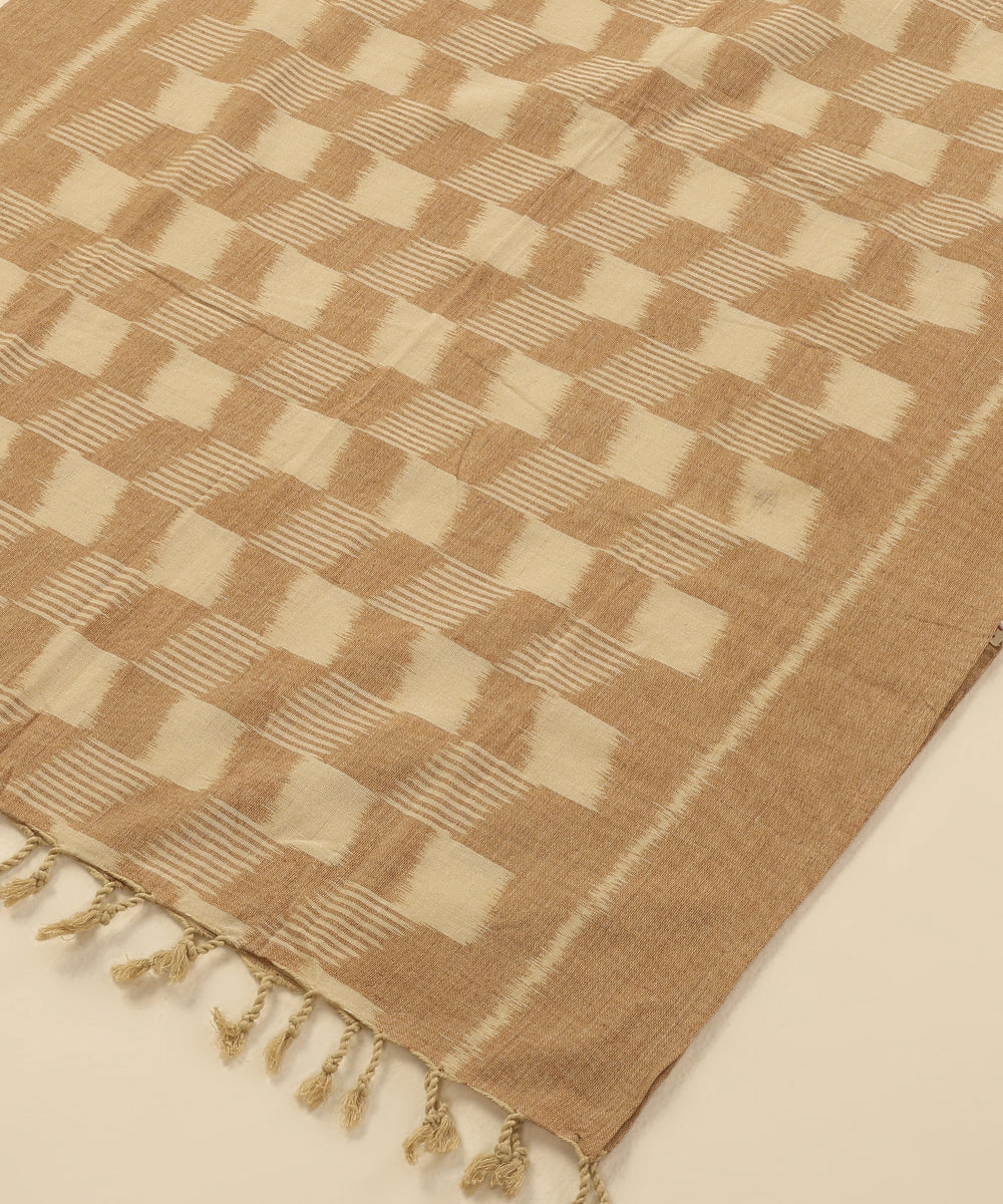 Beige Handloom Cotton Chequerboard Motif Ikat Stole
