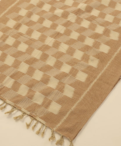 Beige Handloom Cotton Chequerboard Motif Ikat Stole