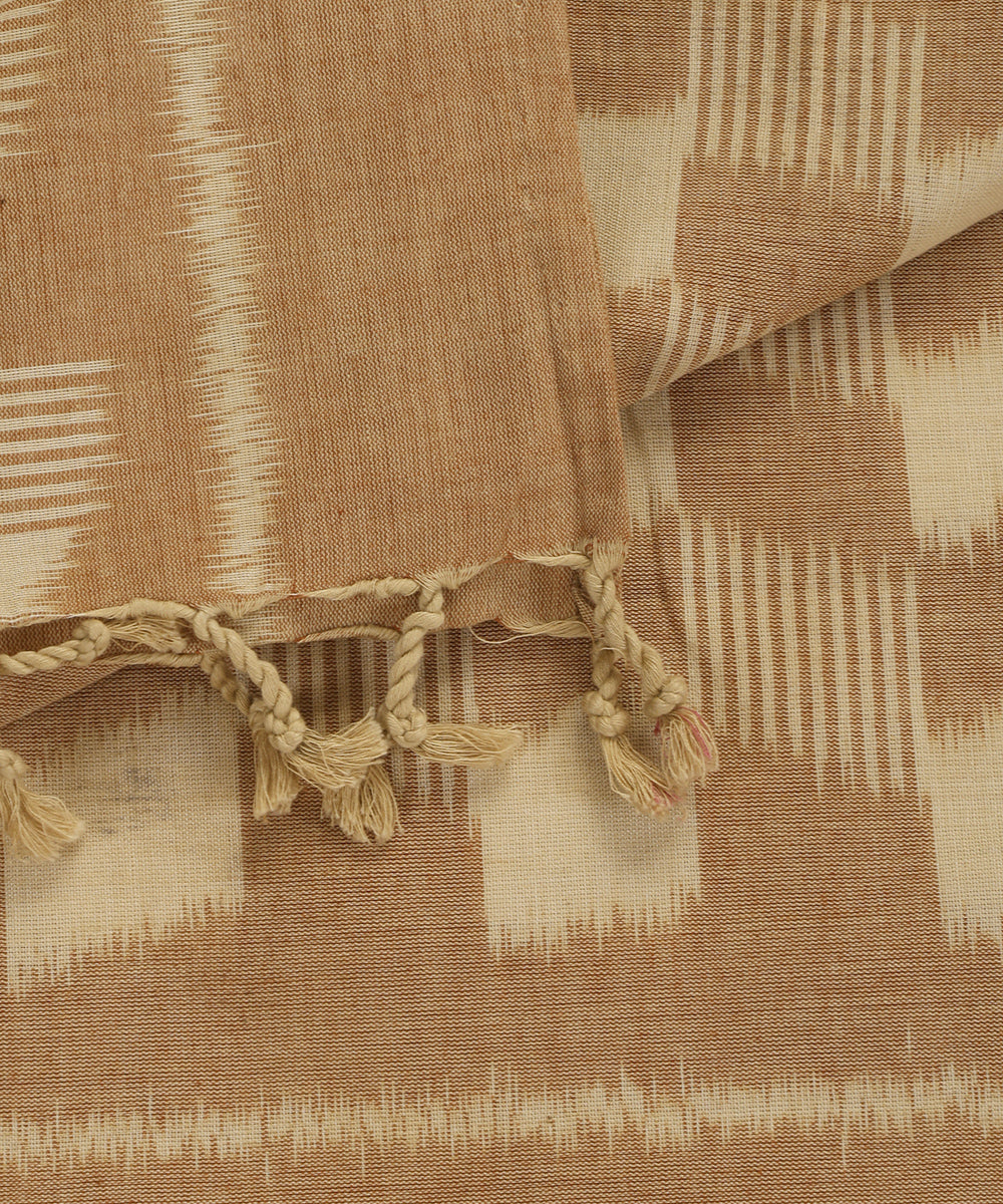 Beige Handloom Cotton Chequerboard Motif Ikat Stole