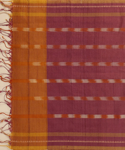 Purple Handloom Cotton Ikat Stole With Orange Ikat Stripes