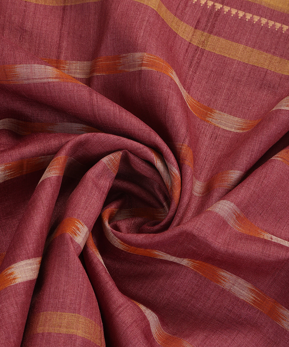Purple Handloom Cotton Ikat Stole With Orange Ikat Stripes