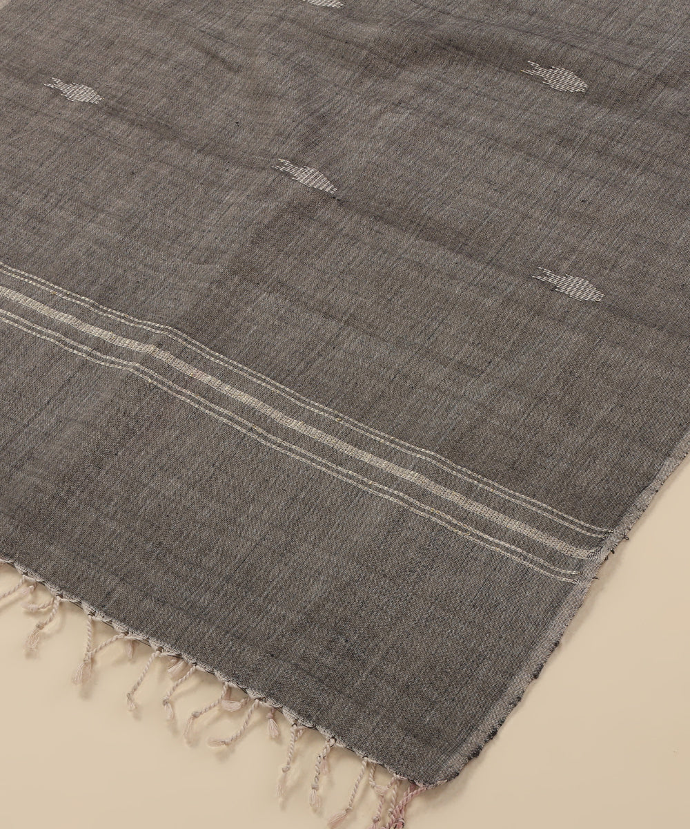 Grey Handloom Cotton Fish Motif Ikat Stole