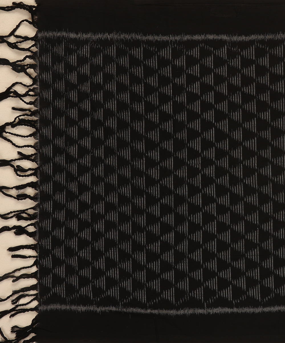 Black Handloom Cotton Pyramid Motif Ikat Stole