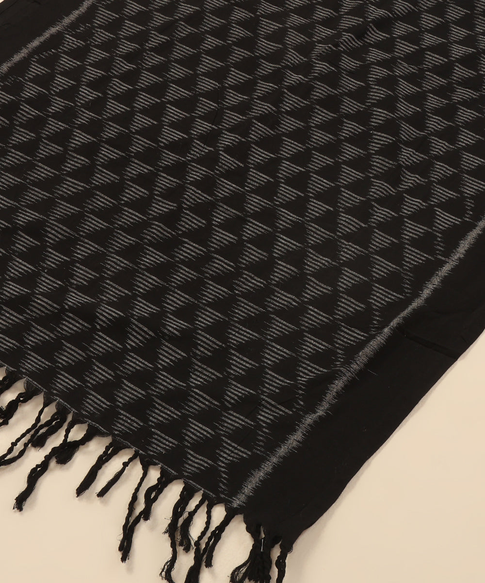 Black Handloom Cotton Pyramid Motif Ikat Stole