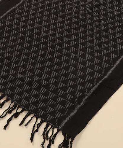 Black Handloom Cotton Pyramid Motif Ikat Stole