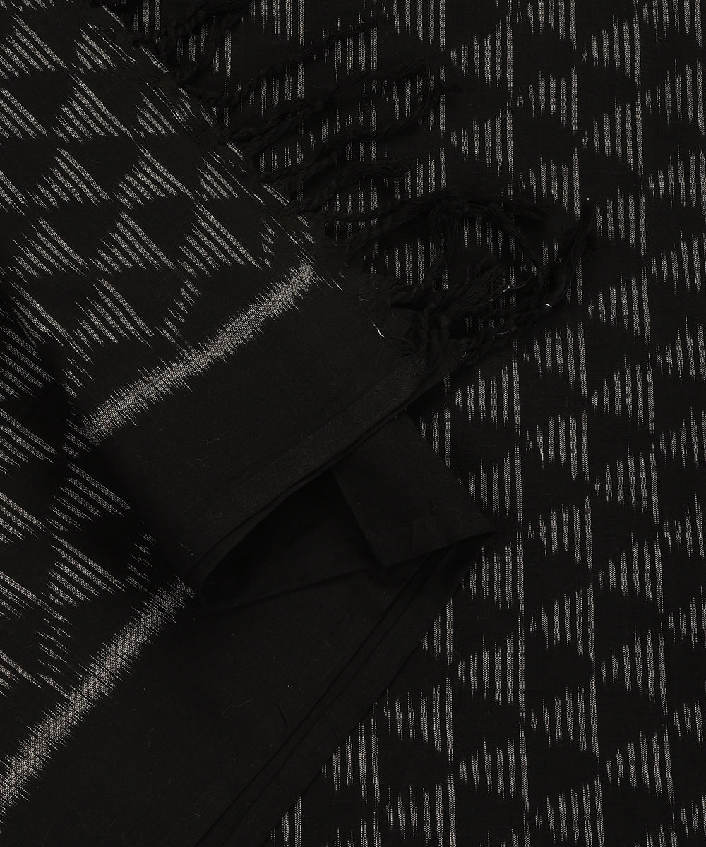 Black Handloom Cotton Pyramid Motif Ikat Stole