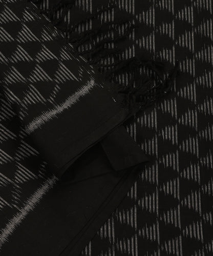 Black Handloom Cotton Pyramid Motif Ikat Stole