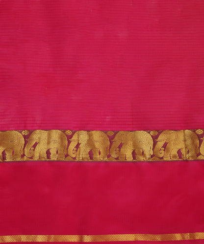 Orange and Pink Handloom Pure Silk Kanjivaram Saree With Pink And Gold Zari  Elephant Motifs Border