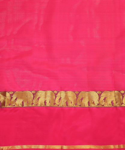 Wine Handloom Pure Silk Kanjivaram Saree With Magenta And Gold Zari Border