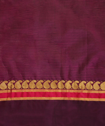 Blue And Purple Dual Tone Handloom Pure Silk Kanjivaram Saree With Wine And Gold Zari Border And Ambi Motifs