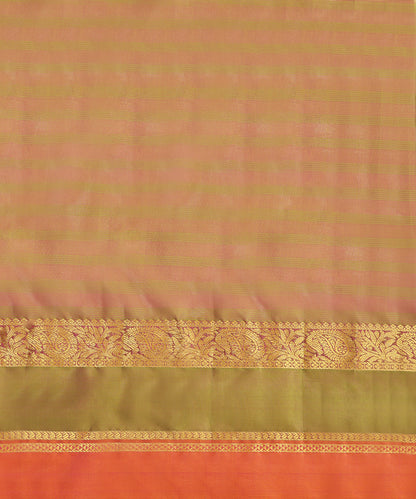 Magenta Handloom Pure Silk Kanjivaram Saree With Pista And Gold Ambi Motif Zari Border
