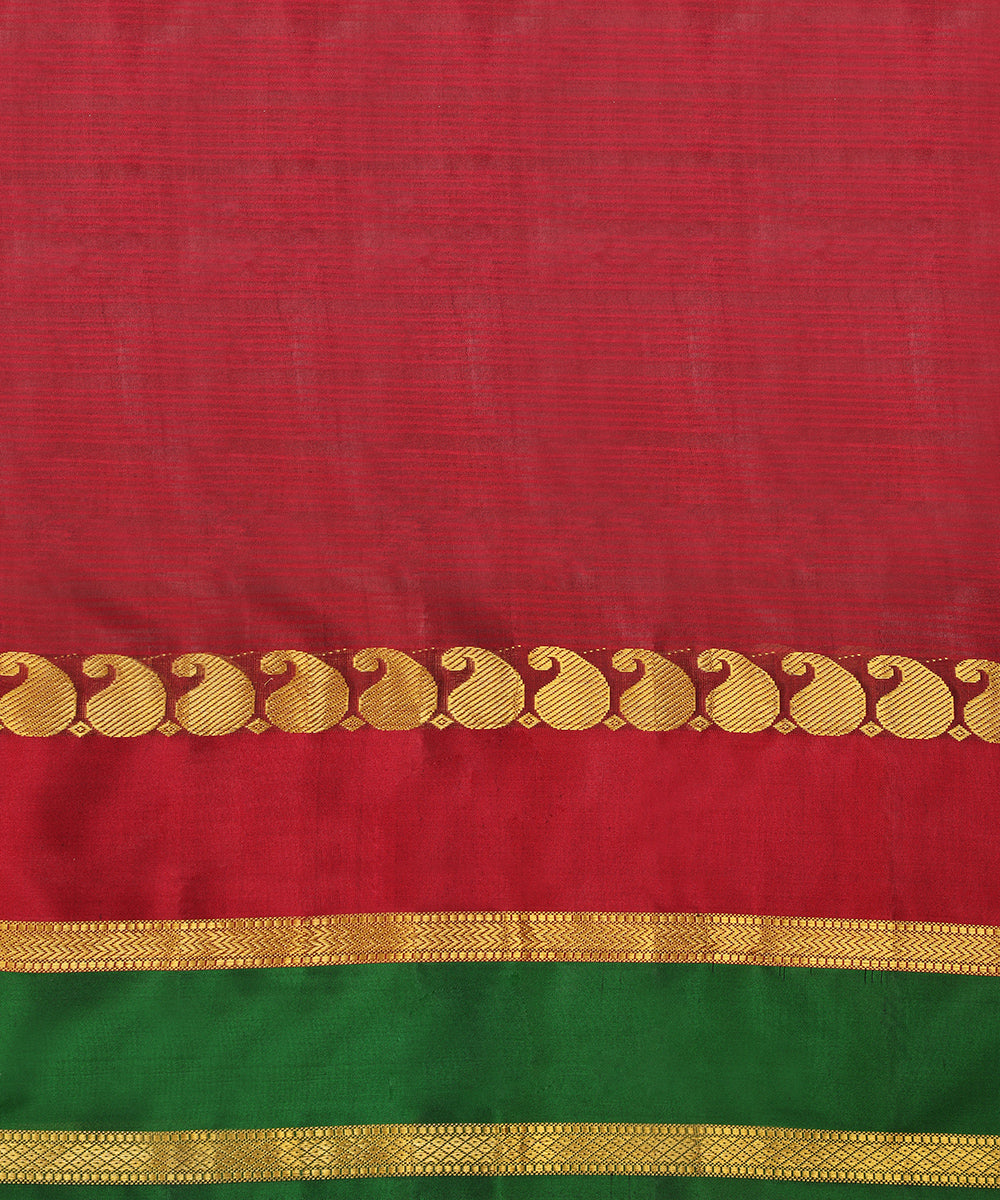 Parrot Green Handloom Pure Silk Kanjivaram Saree With Magenta And Gold Zari Border