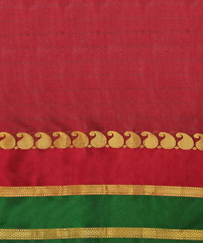 Parrot Green Handloom Pure Silk Kanjivaram Saree With Magenta And Gold Zari Border
