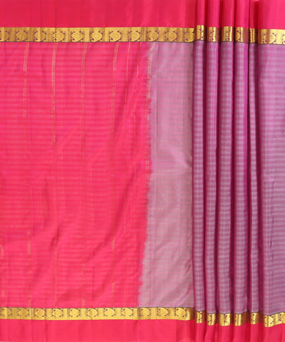 Mauve Handloom Pure Silk Kanjivaram Saree With Pink Border with Paisleys