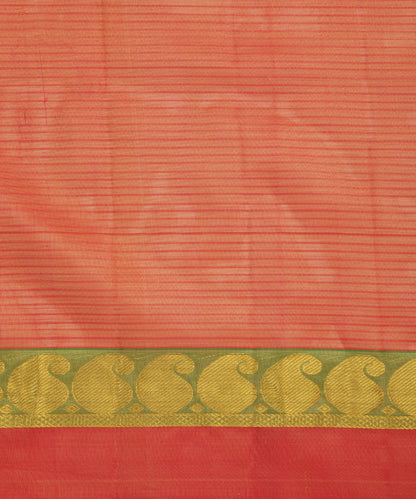 Beige Handloom Pure Silk Kanjivaram Saree With Pista And Gold Zari Border And Ambi Motifs