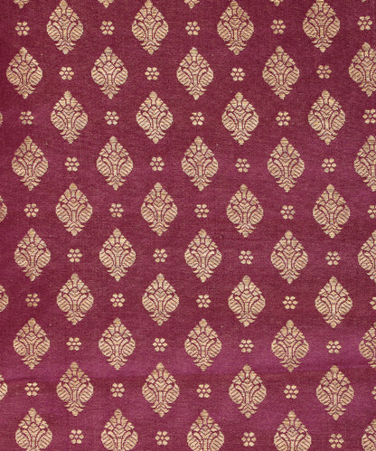 Maroon Handloom Pure Satin Brocade With Small Mughal Motifs Woven In Zari