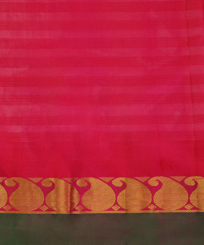Wine Handloom Pure Silk Kanjivaram Saree With Magenta And Gold Ambi Zari Border
