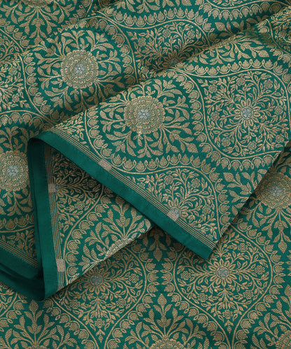 Teal Handloom Pure Katan Silk Banarasi Kimkhab Fabric With Floral Jaal