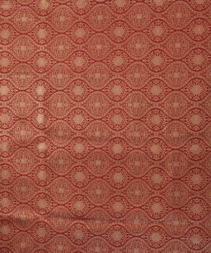 Maroon Handloom Pure Katan Silk Banarasi Kimkhab Fabric With Floral Jaal