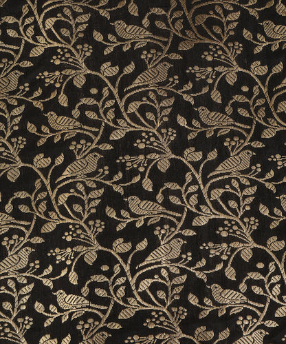 Black Handloom Pure Katan Silk Kimkhab Shikargah Fabric