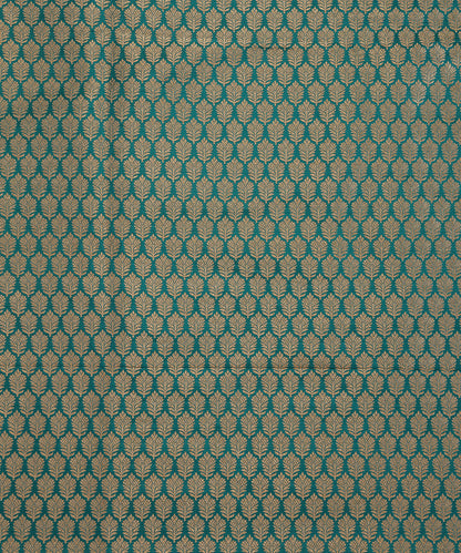 Teal Handloom Katan Silk Kimkhab Fabric With Floral Boota