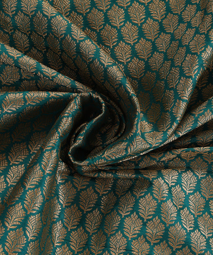 Teal Handloom Katan Silk Kimkhab Fabric With Floral Boota