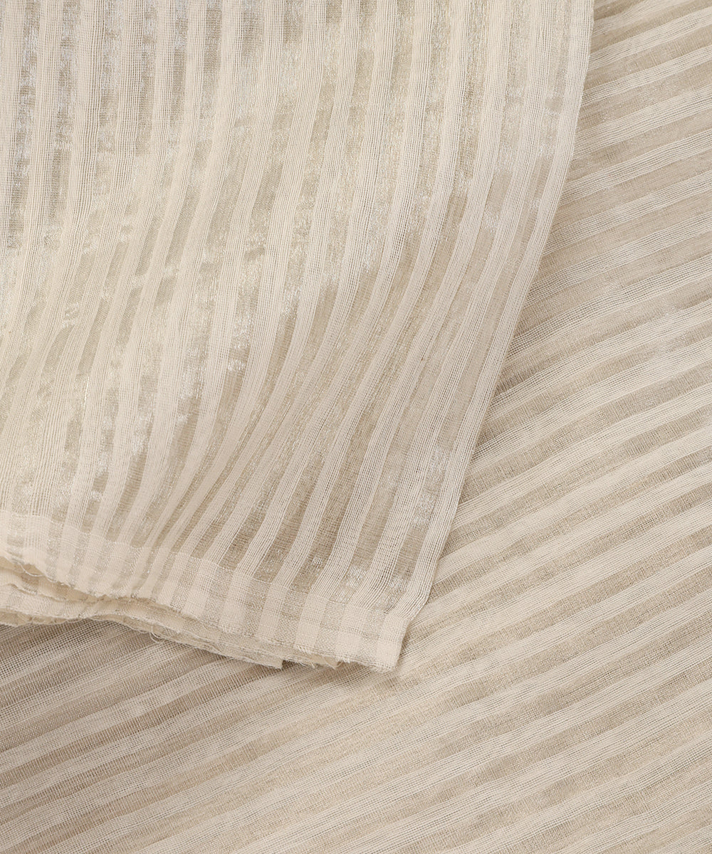 White Handloom Tissue Striped Silver Fabric