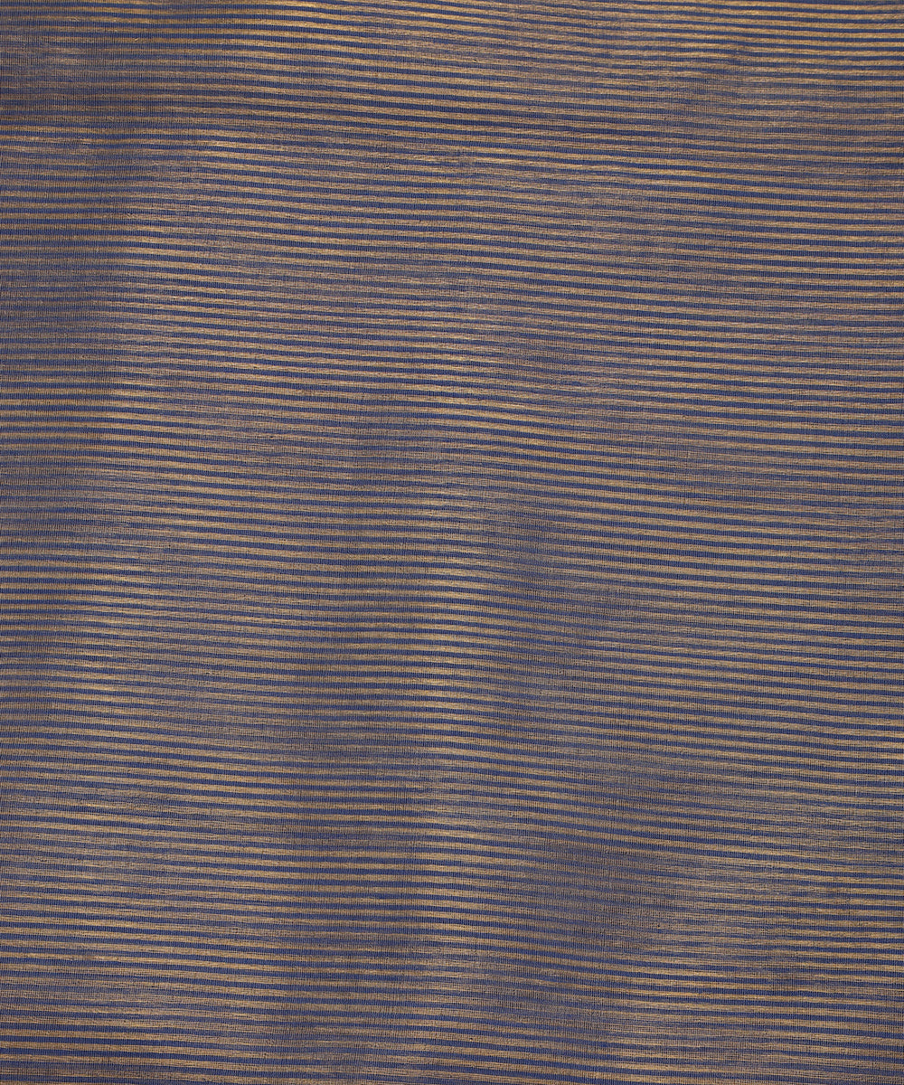 Blue Handloom Tissue Chanderi Gold Striped Fabric