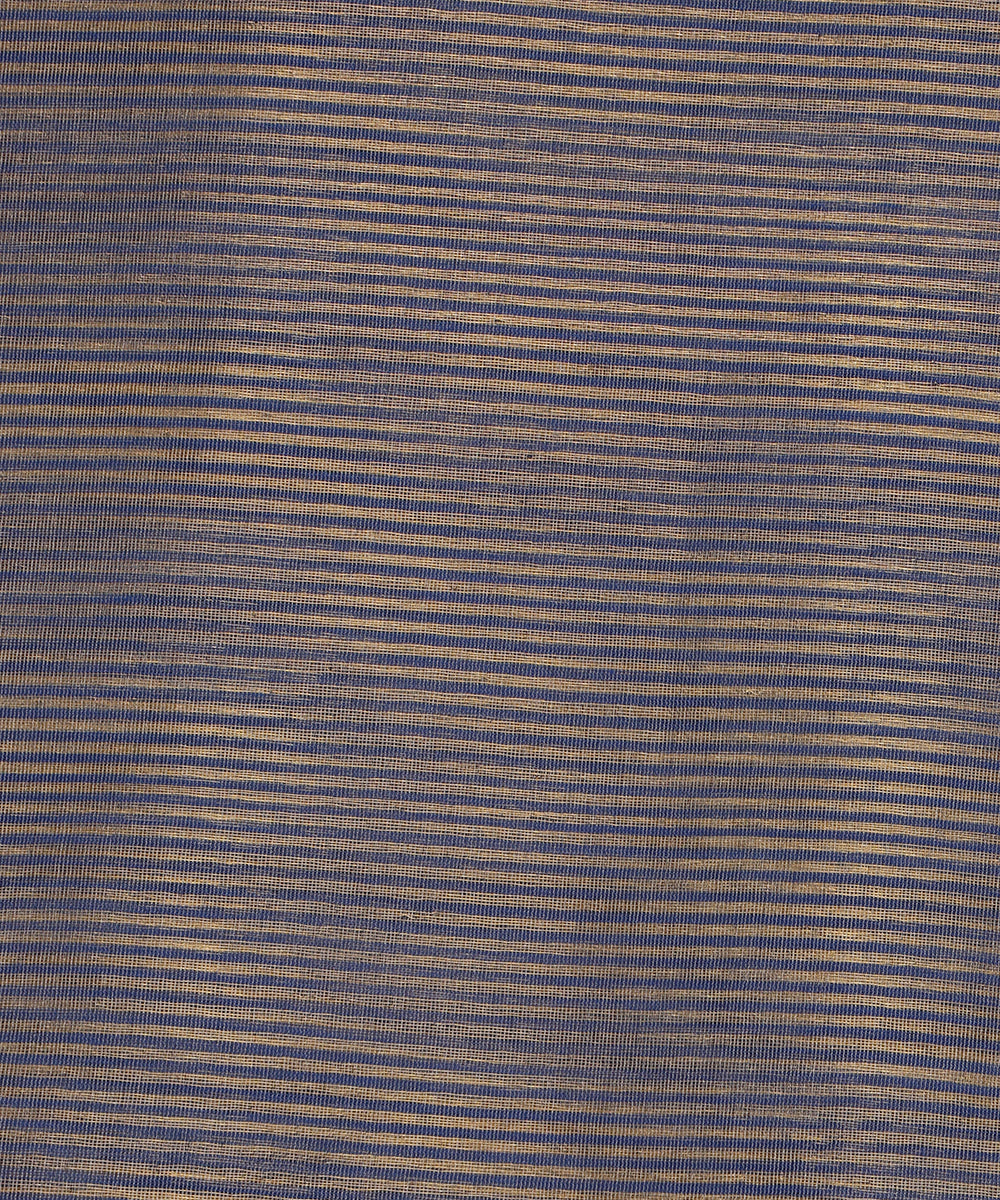 Blue Handloom Tissue Chanderi Gold Striped Fabric