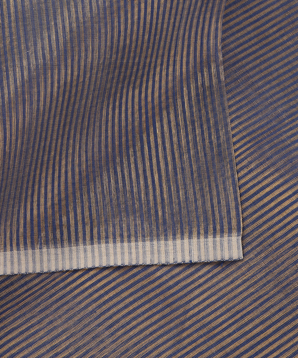 Blue Handloom Tissue Chanderi Gold Striped Fabric