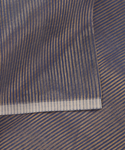 Blue Handloom Tissue Chanderi Gold Striped Fabric