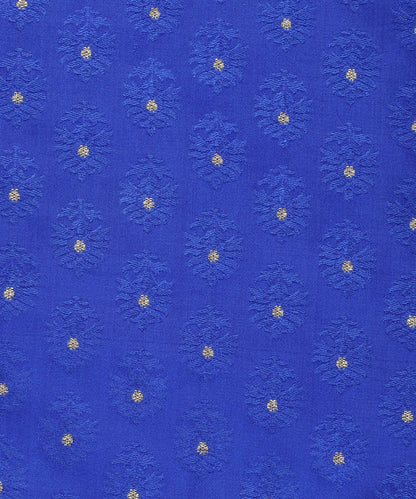 Cobalt Blue Handloom Pure Katan Silk Resham Booti Fabric