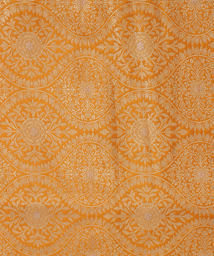 Yellow Handloom Pure Katan Silk Banarasi Kimkhab Fabric