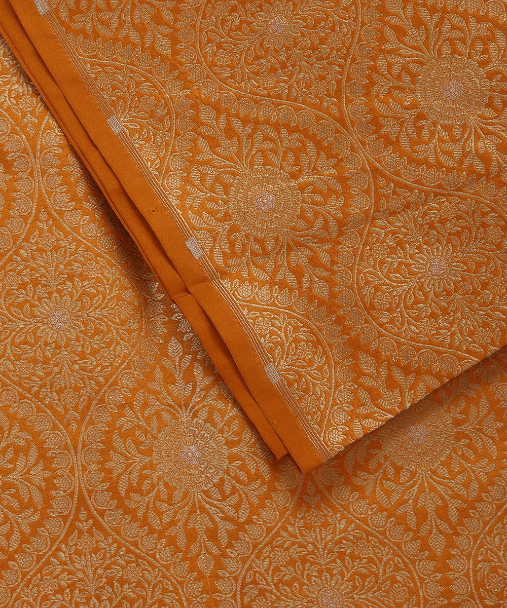 Yellow Handloom Pure Katan Silk Banarasi Kimkhab Fabric