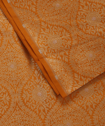 Yellow Handloom Pure Katan Silk Banarasi Kimkhab Fabric